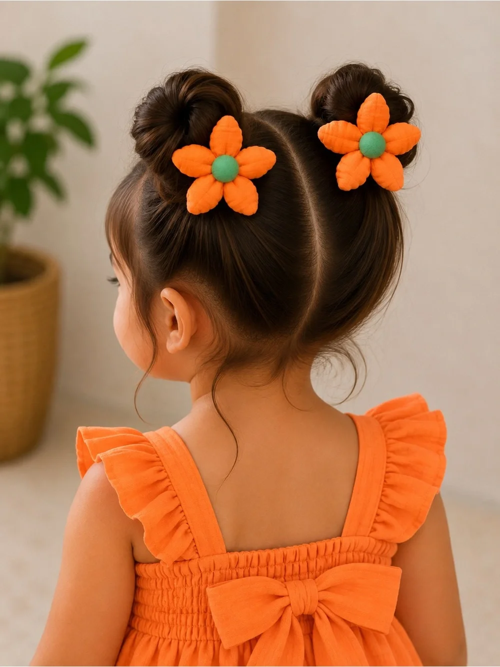 Orange Flower Hair Clips for Kids - Plush Floral Hair Accessories